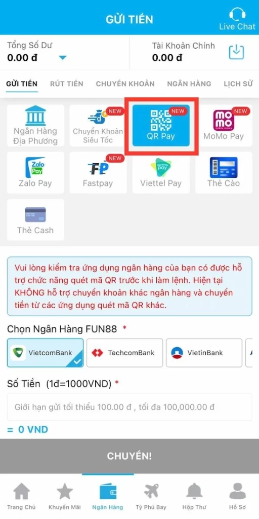 Nạp Tiền Vào Nhà Cái Fun88 Sử Dụng QR Pay